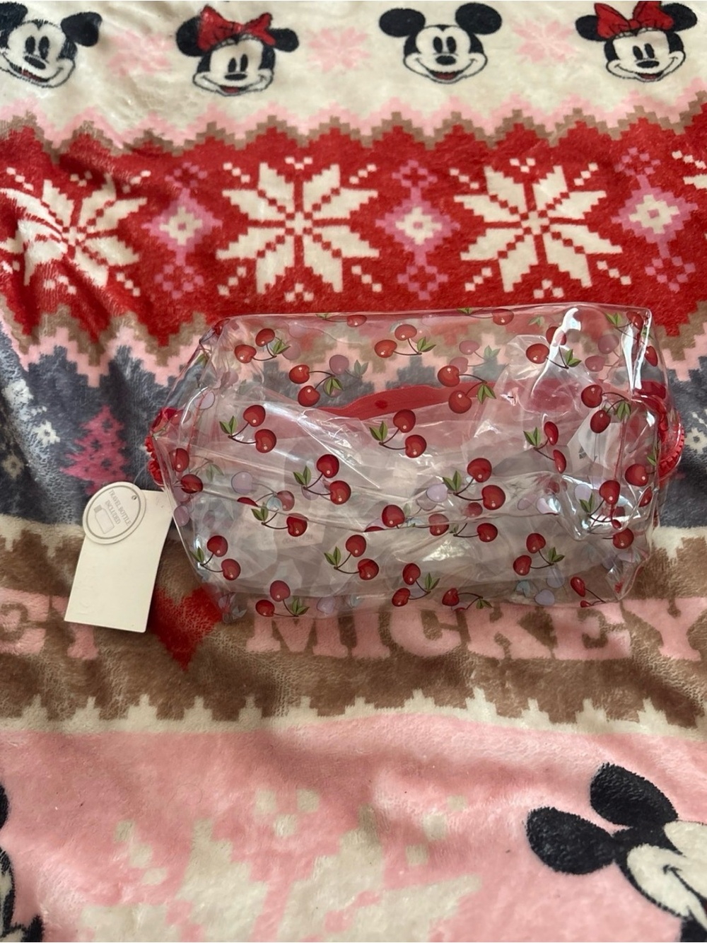Forever 21 Clear cosmetic bag with red cherry print